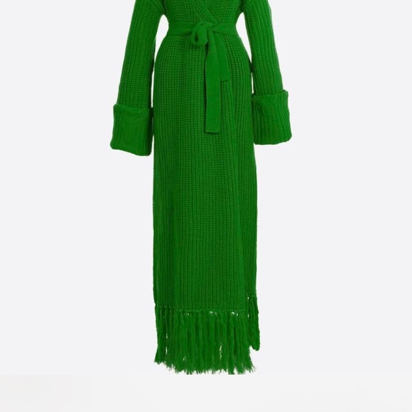 Hanifa Dresses & Skirts - Hanifa Miya Knit Cardigan dress Vibrant Green Long Sleeve Knit Sweater Dress